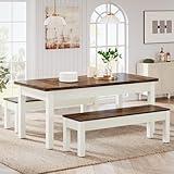Tribesigns Farmhouse Kitchen Table Set for 4-6, 55-Inch Wooden Dining Table with 2 Benches, Space Saving 3 Pieces Heavy Duty Dinette for Dining Room, Kitchen, Small Space