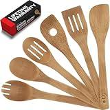 PriorityChef Wooden Spoons for Cooking, 6Pc Non Scratch Bamboo Cooking Utensils, Non-Toxic Wooden Utensil Set, Easy to Clean Kitchen Utensils Set for Everyday Use on All Cookware Types