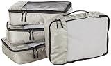 Amazon Basics 4 Piece Packing Cubes with Double Zipper and Mesh Top, Travel Organizer Set, Medium, Gray