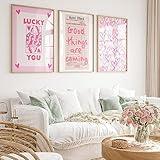 Lucky You Pink Wall Art Guest Check Preppy Wall Decor Trendy Aesthetic Canvas Wall Art Funky Poster Cute Picture Prints Inspirational Artwork for Room Bedroom 12x16 Inch Unframed Set of 3