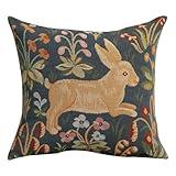 Charlotte Home Furnishings Decorative Boho Throw Pillow Cover 14x14 in, Rabbit Blue French Country Sofa Cushion Case, Home Decor Cozy Square Tapestry Pillow Cover, Soft European Cotton Jacquard Woven