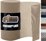 GORILLA GRIP powerGRIP Drawer Shelf and Cabinet Liner, Thick Strong Hold, Non-Adhesive Liners Protect Kitchen Cabinets and Cupboard, Bathroom Drawers, Easy Install, Breathable Mat, 12" x20', Beige