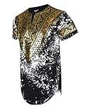 SCREENSHOTBRAND-730 Mens Hipster Hip-Hop Premium Tees - Stylish Longline Side Zipper Fashion T-Shirt Dashiki Gold Print - Black - Medium
