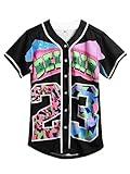 Amzdest 90s Clothing for Women, Unisex Hip Hop Party, Bel Air 23 Baseball Jersey Short Sleeve Button Down Shirt (23Black, XX-Large)
