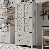 YITAHOME Farmhouse Kitchen Pantry Cabinet, 64.5" Tall Storage Cabinet with 2 Drawers & Adjustable Shelves, Ideal for Kitchen, Living Room, or Entryway, White