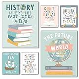 Hadley Designs 6 Social Studies Classroom Decorations – US History Posters for Elementary, Middle School and High School, Durable World History Wall Art for Teachers - Boho Classroom Decor