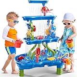 PEADUCK 4-Tier Sand and Water Table, 39 Piece Kids Water Table Activity Sensory Outside Toys for Toddlers 3-5, Beach Backyard Outdoor Play Table Gift for Boys Girls, Summer Toys for Kids Ages 4-8