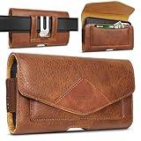 Leather Phone Holster Case with Magnetic Flip Cover for iPhone 16/15/14 Pro Max,Samsung Galaxy s25 Ultra case S24+/S23+/S22+(Fits Otterbox Cases) Leather Cell Phone Holster for Men Belt&Women (Brown)