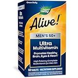 Nature's Way Alive! Men’s 50+ Daily Ultra Multivitamin, High Potency Formula, Supports Healthy Brain, Eyes & Heart*, with Methylated B12, Gluten-Free, 60 Tablets (Packaging May Vary)