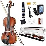 Violin 4/4, Solid Wood Violin, Antique Matte Finish, full size violin for Beginners with Hard Case, Fingerboard Sticker, Bow, Rosin, Bridge, and Polishing Cloth