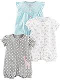 Simple Joys by Carter's Baby Girls' 3-Pack Snap-up Rompers, Blue Swan/Grey Dots/White Floral, 3-6 Months
