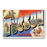 GREETINGS FROM TUCSON, AZ vintage reprint postcard set of 20 identical postcards. Large Letter Tucson, Arizona city name post card pack (ca. 1930's-1940's). Made in USA.
