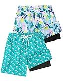 NebuKinex 2 Pack Boys Swim Trunks with Compression Liner Kids Youth Swim Shorts Quick Dry Bathing Suit Swimwear Beach Shorts 7