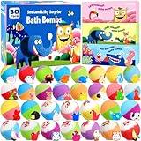 Bath Bombs for Kids with Toys Inside, 30 Pack Kids Bath Bombs Gift Set with 30 Sea & Land & Sky Animal Surprise Toy, Natural Organic Bubble Bath Toys for Kid, Birthday Gifts for Girls Boys