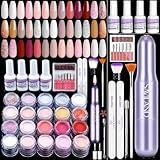 SAVILAND Dip Powder Nail Kit with Drill: 20 Colors All Season Nude Pink Keratin Dip Nails Powder Starter Kit with Dip Base Activator Top Coat Brush Saver for French Nail Art Manicure Home DIY