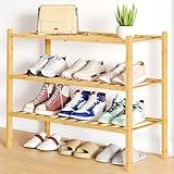 Smiry Shoe Rack, 3 Tier Bamboo Shoe Organizer, Stackable Free Standing Wooden Shoe Storage Shelf for Closet, Entryway, Front Door Entrance, Natural