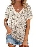T Shirts for Women Trendy Short Sleeve Tops Plus Size Womens Fashion 2025 Spring Apricot Leopard Print XXL