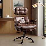Mid Century Modren Large Office Chair, Big and Tall Ergonomic Executive Chair for Heavy Duty People, Computer Desk Task Chair with Wheels, Faux Lether Fabric Wide Chair for Home Sturdy,Dark Brown