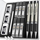 Nicpro RG1000 0.5 mm Art Mechanical Pencil Set in Storage Case, 3 PCS Metal Drafting Pencil Lead Pencil with 6 Tube HB Refills, 3 Erasers, 9 PCS Eraser Refills for Artist Writing, Drawing, Sketching