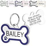 GoTags Stainless Steel Bone Dog Tag with Color Outline and Paw Print, Personalized Pet ID Tag for Dogs and Cats, Custom Engraving with up to 5 Lines of Text on Both Sides (Blue, Regular)
