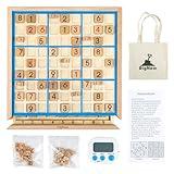 Wooden Sudoku Board Game with Drawer, Equipped with 45 Small Chess Pieces for Thinking &200-Puzzles Sudoku, Brain Teaser Desktop Toys, IQ Game