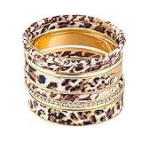 COLORFUL BLING 8-12Pcs Mottled Leopard Bangle Bracelet Set Stackable for Women Indian Multilayer Punk Gold Tone Wrapped Cuff Bracelets Wristband Statement Jewelry-crystal