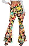 Women 60s 70s Hippie Pants All-Over Floral Flare Costume Pants Bootcut High Waisted Bell Bottom L