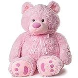 JOON Huge Teddy Bear - 38 Inches, Pink, Fluffy Faux Fur, Ribbon & Bow Signature Footprints- Huggable & Lovable Joy – Ideal Gift for Baby Showers, Loved Ones – Perfect Large Cuddly Plush Toy Companion