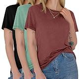 GAYHAY 3 Pack Womens T-Shirts - Short Sleeve Spring Summer Tops Crew Neck Trendy Casual Work Soft Basic Tees for Ladies 2025 Burgundy Green Black