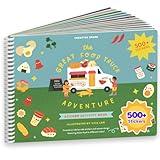 CUPKIN Sticker Book for Kids 2-4, 500+ Kids Stickers, Food Truck Adventure 12 Coloring Pages 12 Side by Side Scenes Fun Toddler Travel Activity Coloring and Sticker Books for Ages 4-8 + 8-10