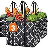 WISELIFE Reusable Grocery Bags 3-Pack Foldable Washable Large Storage Bins Basket Water Resistant Shopping Tote Bag Black