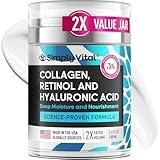 SimplyVital Collagen, Retinol & Hyaluronic Acid Cream - Anti-Aging Retinol Cream for Face, Neck & Décolleté - Made in USA - Daily Moisturizer Face Cream - 3.38 fl oz