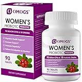 OMOGS Women's Probiotic, with Cranberry Extract, Organic Prebiotics & Vitamin C, 90 Billion CFUs,18 Strains, Help for Boost Immune, Digestive, Gut Health & Women's Health, Gluten & Soy Free,90 Tablets