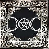 Altar Tarot Cloth: Triple Goddess With Pentagram - 24" x 24" (Gold/Silver on Black Pentacle/Pentagram)