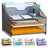Samstar Desk File Organizer, Mesh Letter File Folder Holder with 3 Paper Trays and 2 Vertical Upright Section, for Office Supplies,Desk Accessories & Workspace,Black.