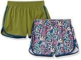 Amazon Essentials Girls' Active Running Shorts, Pack of 2, Olive Floral, XX-Large