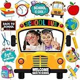 Back to School Photo Props, 17 Pcs Welcome Back to School Themed Party Decorations for Classroom, Happy First Day of School Decorations of School Bus Photo Booth Decor Supplies