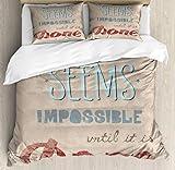 Ambesonne Wording Duvet Cover Sets, Vintage Display with Wise Words About The Importance of Persistence, Bedding Set with 2 Duvet Covers & 4 Pillowcases, 2 Pack King Size, Blue Ruby Pale Brown