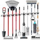 IMILLET 2 Pack Wall Mount Broom Holder Stainless Steel 5 Racks with 4 Hooks Broom Organizer Self Adhesive Heavy Duty Laundry Room, Garage Organization Storage