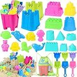 KUBUSFLY Beach Toys for Toddlers, Sand Castle Toys with 3 Sand Bucket, 6 Sand Shovels, Mesh Bag & Sand Molds Travel Sand Toys for Beach Sandbox Toys for Toddlers Kids Baby Boys Girls Age 3-10