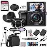 Sony a6400 Mirrorless Camera with 16-50mm Lens 64GB Memory, Case. Tripod, Filters, Hood, Grip, & Professional Video & Photo Editing Software Kit