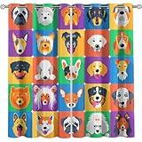 Dog Curtains Blackout, Dog Breeds Profiles Pets Shepherd Terrier Labrador Domestic Animals Grommet Curtains, Light Reducing Thermal Insulated Curtains for Kids Bedroom-36 W X 63" L X 2 Panels