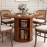weselon 47 inch Round Dining Table for 4, Kitchen Table Dinner Table with 2-Layer Storage Shelf and Wood Slide Door for Home Dining Room Living Room (Walnut)