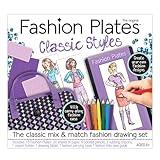 Fashion Plates Classic – Girls Fashion, Mix-and-Match Drawing Kit, Arts and Crafts, Coloring, Art Supplies, Craft Supplies, Stencils, Crayons Included, Create Your Own Fashion Designs, Ages 6+