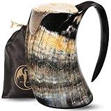 OLDEMPEROR Viking Horn Mug - 100% Authentic 16oz - Ultimate Unique Handmade Ox Horn Norse Mug for Hot & Cold Drinks- Viking Gift for Father's Day- Food Grade Medieval Style Man's Beer & Mead Cup…
