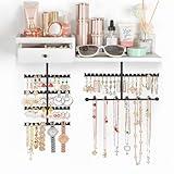 VINAEMO Jewelry Organizer Hanging Wall Mounted Jewelry Holder with Rustic Wood Drawer & Large Capacity Storage Shelf Rack Display for Earrings Rings Necklaces Bracelet(White)