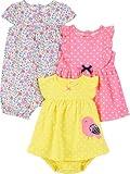 Simple Joys by Carter's Baby Girls' 3-Pack Romper, Sunsuit and Dress, Pink Dots/White Floral/Yellow Bird, 12 Months
