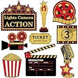 45 Pcs Movie Night Party Decorations Movie Party Cutouts Red Carpet Paper Cutouts Cards for Bulletin Board Classroom School Photo Prop (Red Golden Black)