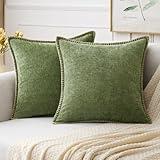 MIULEE Pack of 2 Couch Throw Pillow Covers 18x18 Inch Sage Green Farmhouse Decorative Pillow Covers with Stitched Edge Soft Chenille Solid Dyed Spring Pillow Covers for Sofa Bed Living Room