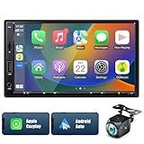 Zeminba 7 Inch Double Din Car Stereo for Wireless Carplay&Android Auto with Voice Control,Car Radio with HD Touch Screen Bluetooth5.2, AM/FM/Mirror Link/Backup Camera/SWC/AUX/30-band EQ